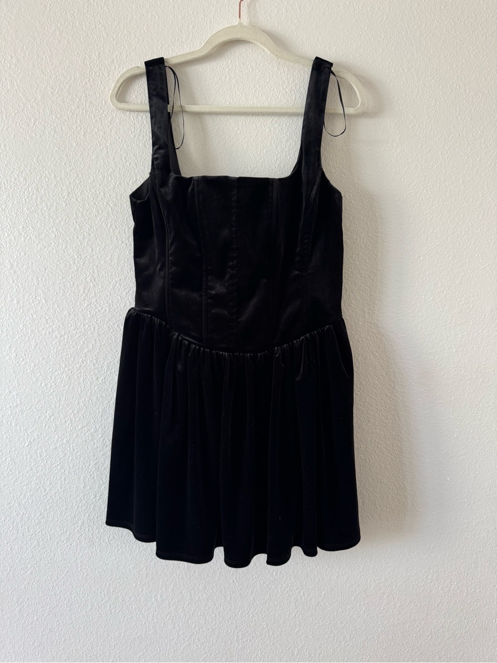 ZARA NWT Black Velvet Gathered Corset Mini Dress Size L